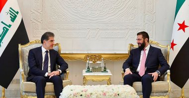 Syrian President Ahmed al-Sharaa meets with Iraq's KRG leader Nechirvan Barzani (L), Damascus, Syria, Aug. 3, 2026. (AFP Photo)