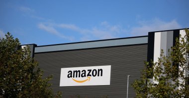 Amazon logo outside an Amazon warehouse in Manchester, U.K., Oct. 28, 2025. (Reuters Photo)