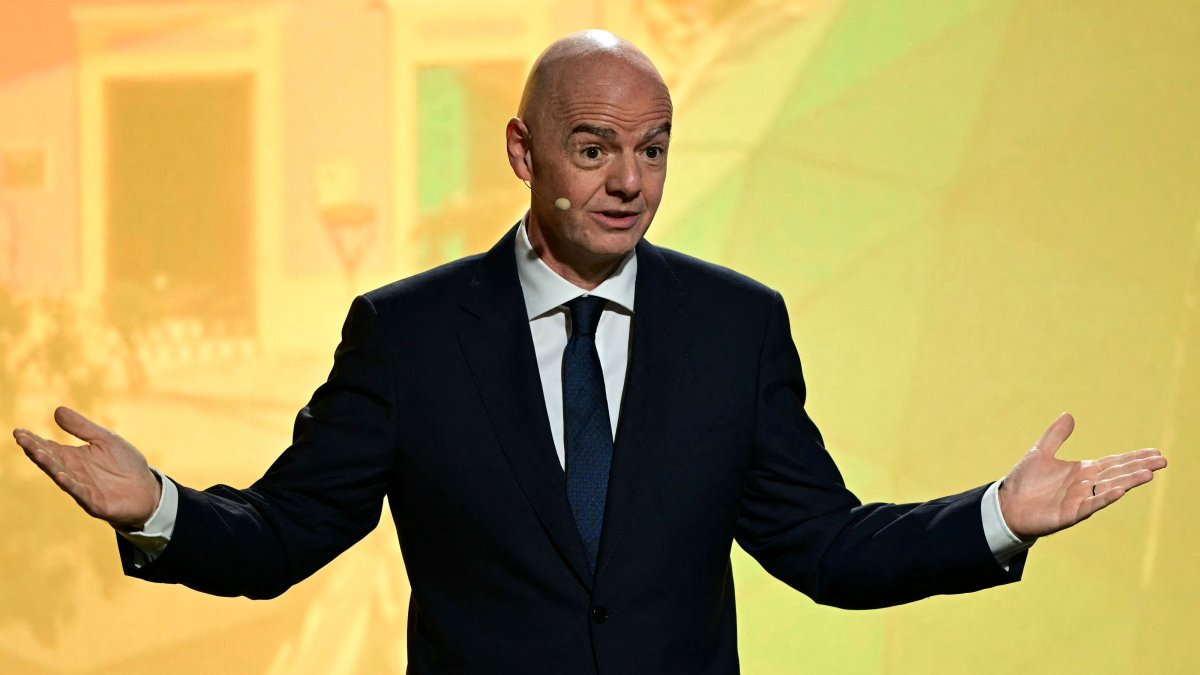 FIFA President Gianni Infantino speaks during the unveiling ceremony for the logo of the 2027 FIFA Women's World Cup, Rio de Janeiro, Brazil, Jan. 25, 2026. (AFP Photo)