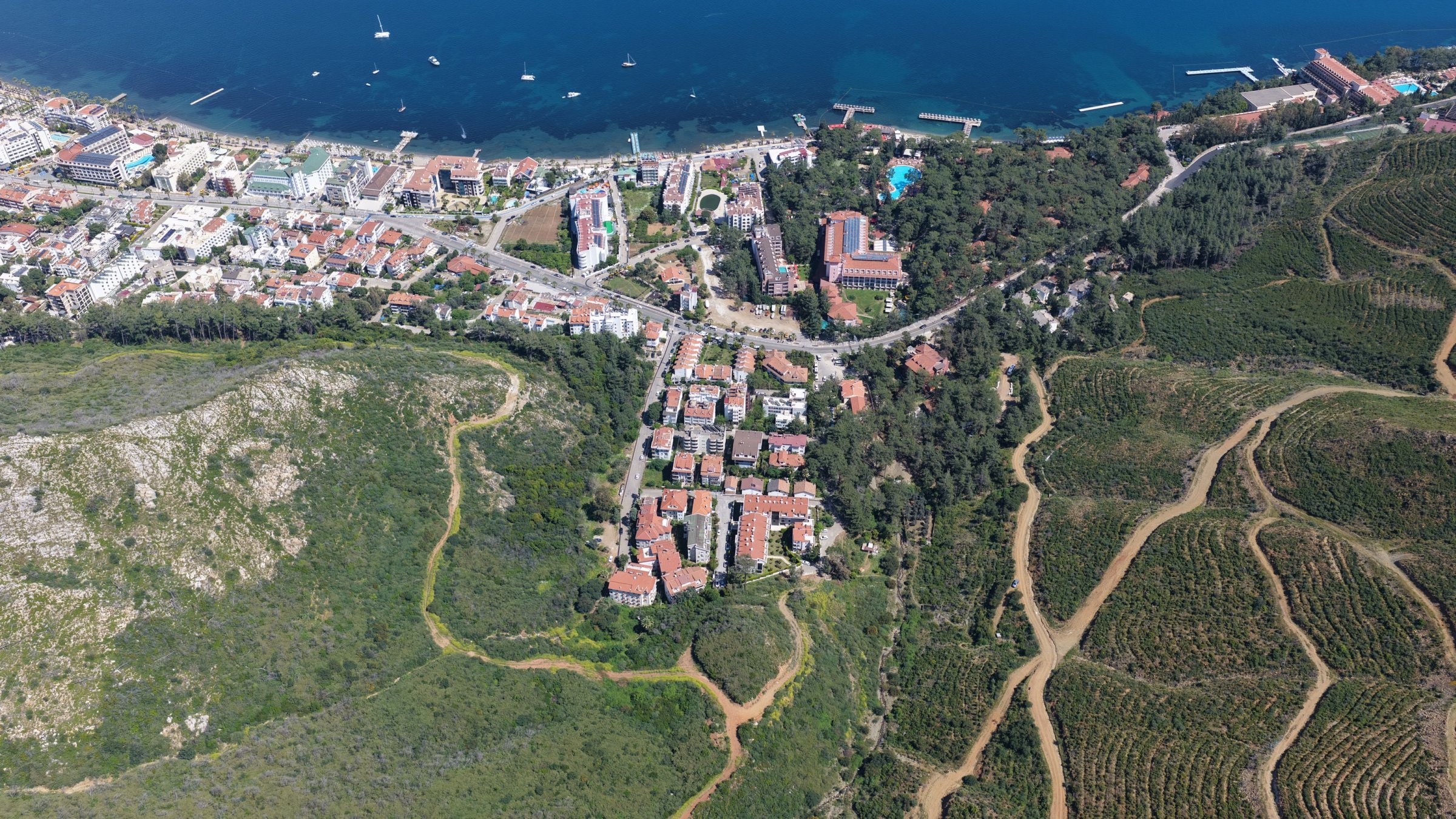 An aerial view shows restored forests five years after wildfires devastated the area, Muğla, Türkiye, April 21, 2026. (AA Photo)