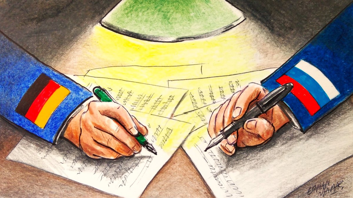 "The Baku meeting can be read as evidence that informal elite networks between Germany and Russia still play a role, but may now carry higher political costs when they are perceived to weaken support for Ukraine or a rules‑based foreign policy." (Illusration by Erhan Yalvaç)