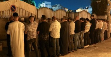 Palestinian worshippers pray outside Al-Aqsa Mosque as Israeli police imposed age restrictions on entry, occupied East Jerusalem, Palestine, July 23, 2026. (Reuters Photo)