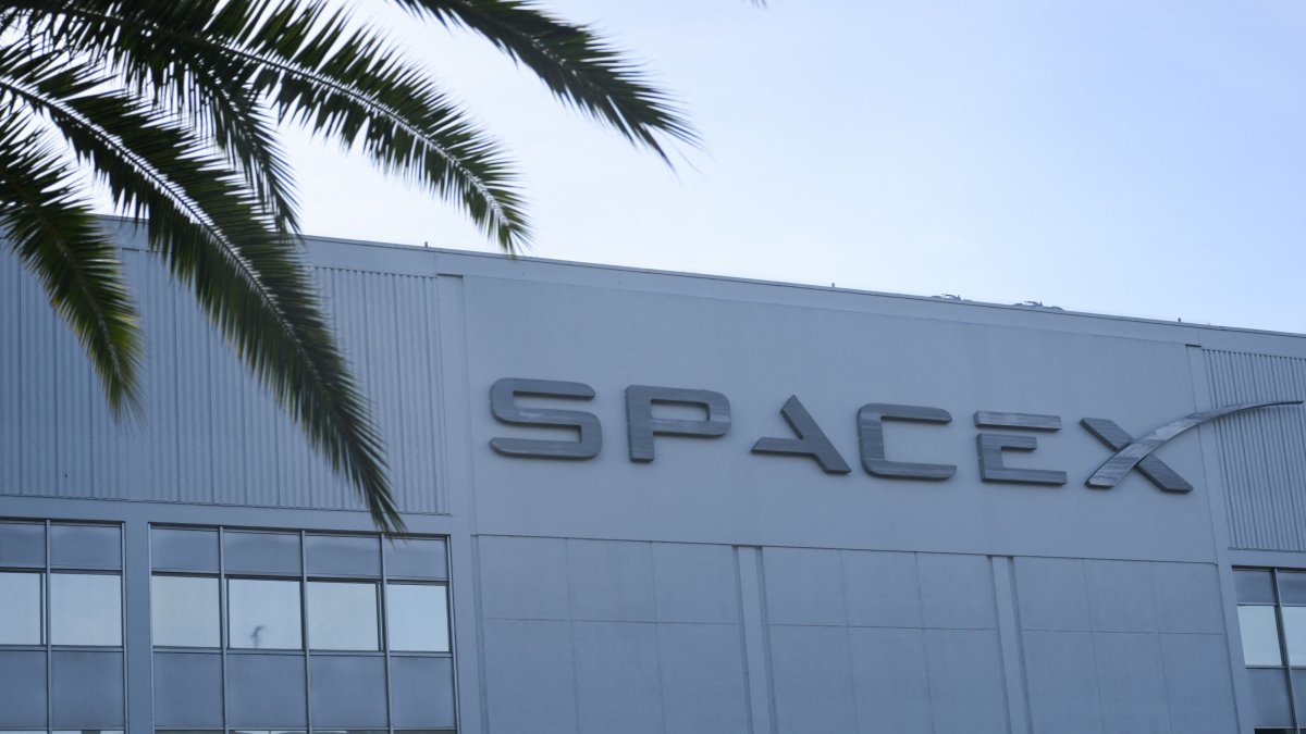 The SpaceX logo is displayed outside a Space Exploration Technologies Corp. facility, Hawthorne, California, U.S., June 8, 2026. (AFP Photo)