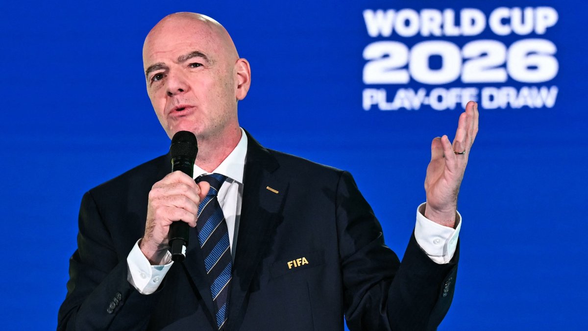 FIFA President Gianni Infantino speaks during the 2026 FIFA World Cup Play-Off Tournament draw at FIFA's Home of Football, Zurich, Switzerland, Nov. 20, 2025. (AFP Photo)