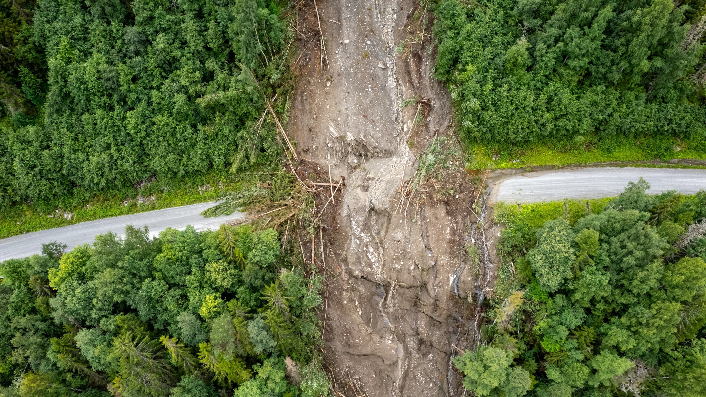 An undated aerial view of a landslide blocking a road in central Norway. (Shutterstock Photo)