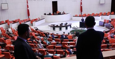 CHP lawmakers Veli Ağbaba (L) and Özgür Özel (R) attend a sit-in strike at Parliament, Ankara, Türkiye, July 27, 2017. (Photo by Ali Ekeyılmaz)