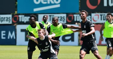 Beşiktaş players participate in a training session ahead of the UEFA Europa League league phase third qualifying round match against Hradec Kralove, Istanbul, Aug. 4, 2026. (IHA Photo)