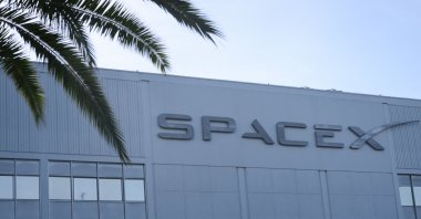 The SpaceX logo is displayed outside a Space Exploration Technologies Corp. facility, Hawthorne, California, U.S., June 8, 2026. (AFP Photo)