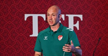 Newly appointed Turkish Football Federation (TFF) director of elite refereeing Anthony Taylor speaks after his appointment, Istanbul, Türkiye, Aug. 4, 2026. (AA Photo)