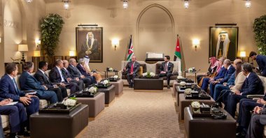 Foreign Minister Hakan Fidan meets with Jordan's King Abdullah II in Amman during a visit to attend a ministerial meeting on Jerusalem, Jordan, Aug. 5, 2026. (Jordanian Royal Court via AA Photo)