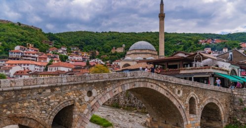 Sinan Pasha Mosque and the Old Stone Bridge in the Old Town of Prizren, Kosovo, Aug. 11, 2023. (Shutterstock Photo)