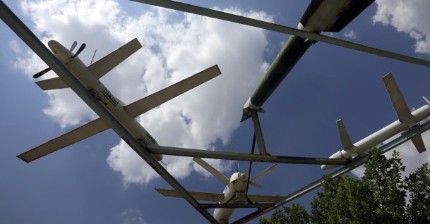 A display of Houthi-made mock drones and missiles is seen at a square in Sanaa, Yemen, Aug. 4, 2026. (EPA Photo)