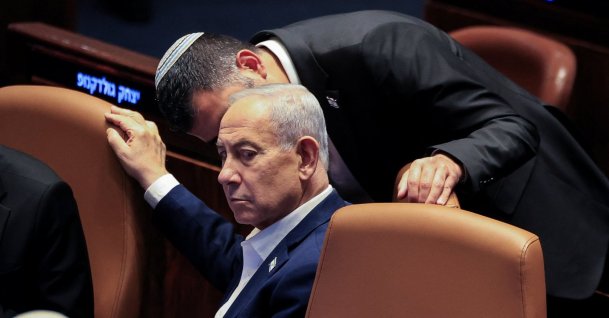 Israeli Prime Minister Benjamin Netanyahu attends a session at the Knesset, Israel's parliament, before it dissolves ahead of the 2026 Israeli elections, in west Jerusalem, July 16, 2026. (Reuters Photo) 
