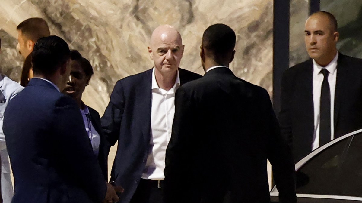 FIFA President Gianni Infantino (C) leaves Al-Madina Stadium following the 2026 Women's Africa Cup of Nations match between Malawi and Zambia, Rabat, Morocco, Aug. 5, 2026. (AFP Photo)