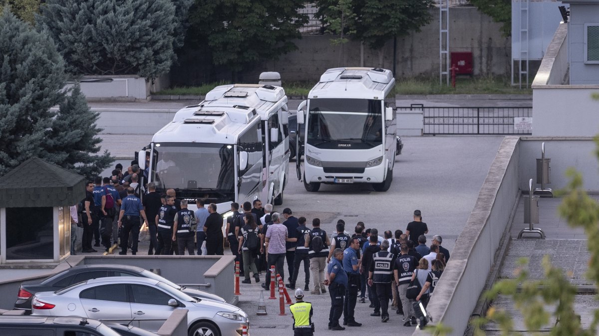 Police officers escort detained staff of Etimesgut municipality and other suspects, Ankara, Türkiye, August 3, 2026. (AA Photo)