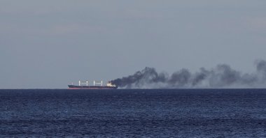 Smoke rises from a civilian vessel on fire amid Russian attacks, Odesa, Ukraine, July 28, 2026. (Reuters Photo)