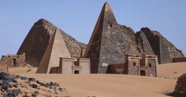 The Meroe pyramids stand at the Meroe archaeological site, Bejrawiya, Sudan, Aug. 1, 2026. (AP Photo)