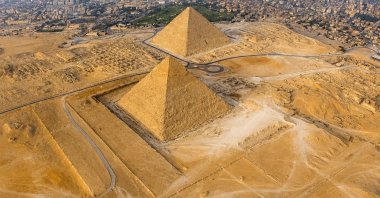An aerial view of the Giza pyramids, near Cairo, Egypt, Aug. 6, 2026. (İHA Photo)