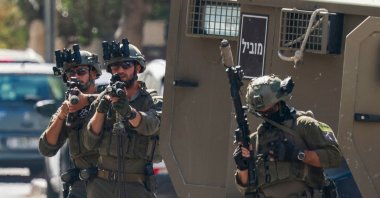 Israeli soldiers surround the Nablus Specialized Hospital, where they allegedly arrested a wounded man and his brother from inside the hospital in Nablus, in the occupied West Bank, July 24, 2026. (AFP Photo)