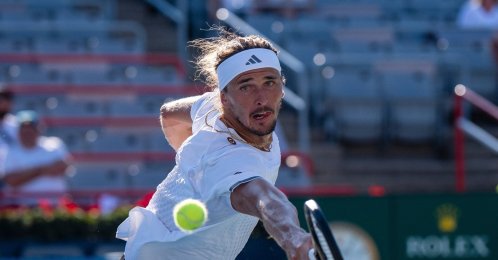 Germany's Alexander Zverev returns the ball from the Netherlands' Tallon Griekspoor on day four of the National Bank Open tennis tournament, Montreal, Canada, Aug. 5, 2026. (AP Photo)