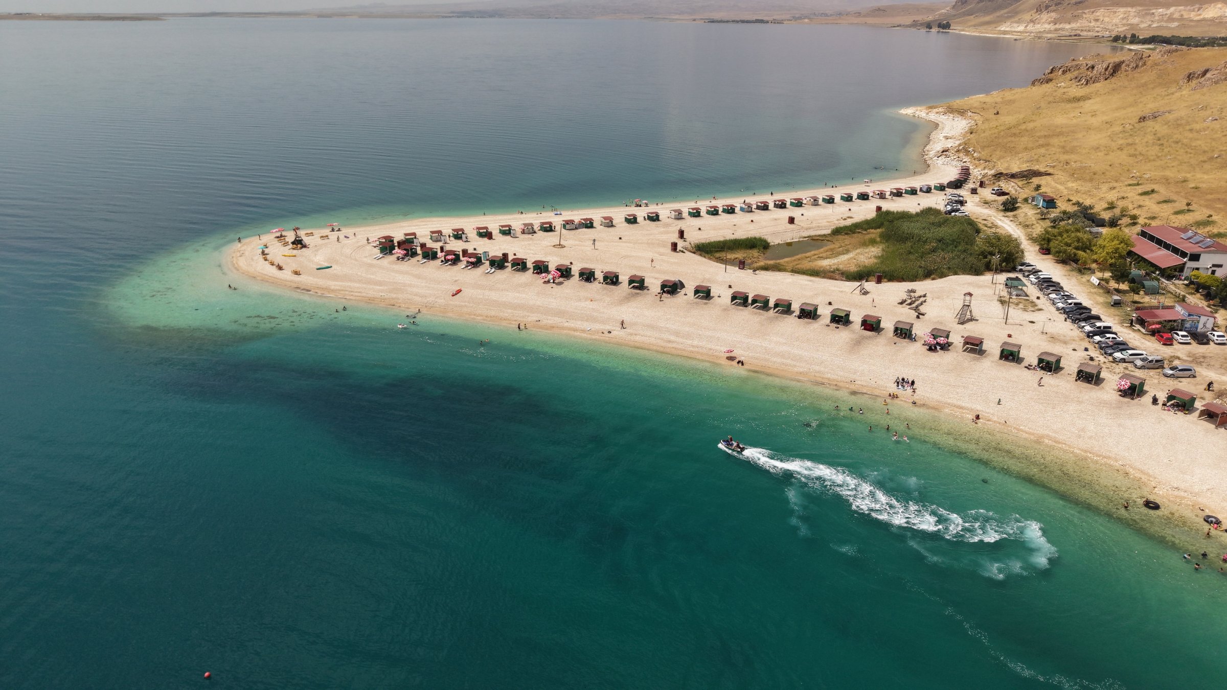 An aerial view of Çakıl Island on Lake Van in Erciş district of Van province, eastern Türkiye, Aug. 5, 2026. (AA Photo)