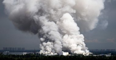 Smoke rises from a warehouse for the Russian e-commerce giant Wildberries after being hit by Ukrainian drones near Saint Petersburg, Russia, July 24, 2026. (Reuters Photo)