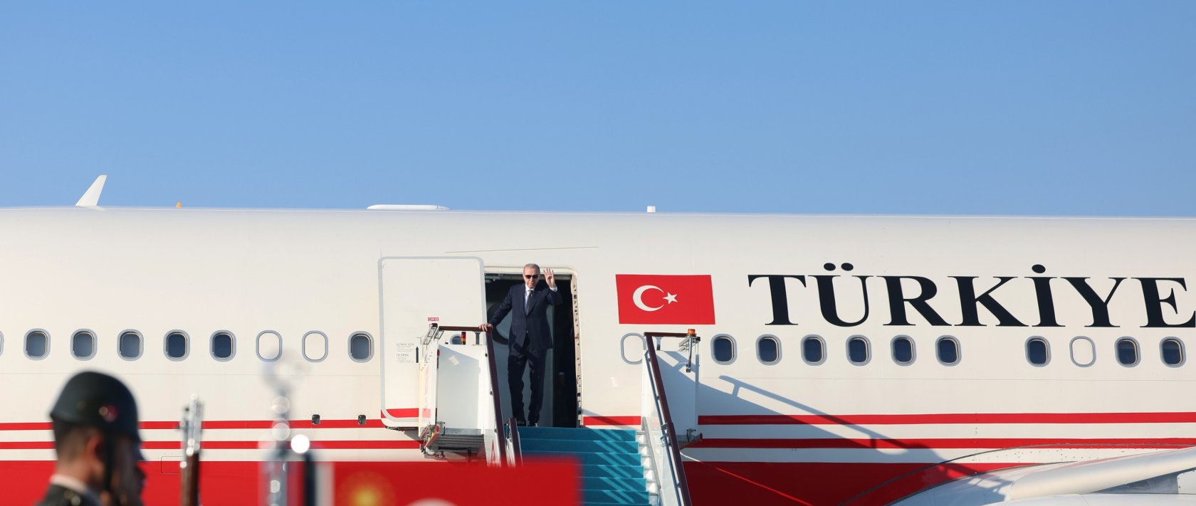 President Recep Tayyip Erdoğan embarks on the plane as he leaves for Saudi Arabia, Ankara, Türkiye, Aug. 7, 2026. (AA Photo)