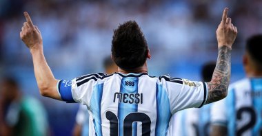 Argentina's Lionel Messi celebrates scoring their first goal during the 2026 FIFA World Cup Group J match against Algeria at Kansas City Stadium, Kansas City, Missouri, U.S., June 16, 2026. (Reuters Photo)