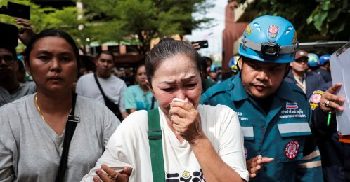 A relative of a victim reacts at Debsirin Nonthaburi School following the shooting incident that took place at the school, in Bang Kruai district, Nonthaburi province, Bangkok, Thailand, Aug. 7, 2026. (Reuters Photo)
