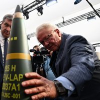 Bavarian State Premier Markus Soeder and Rheinmetall CEO Armin Papperger attend the groundbreaking ceremony for Rheinmetall's propellant powder plant, Aschau, Germany, July 22, 2026. (Reuters Photo)