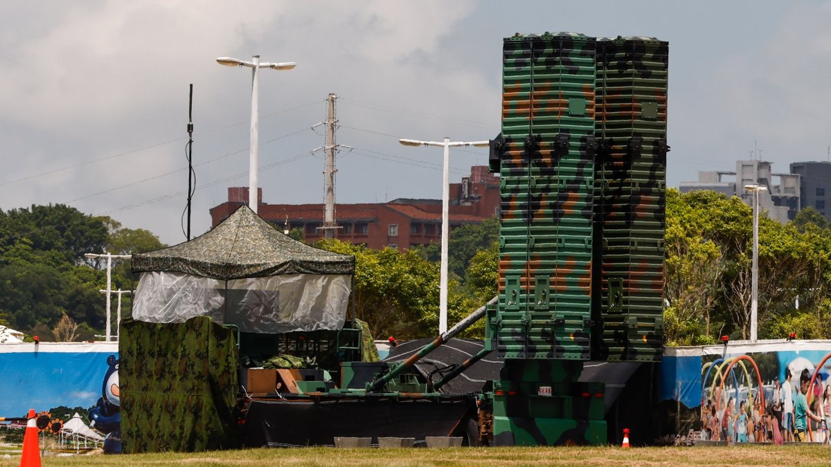 Patriot air defense system is deployed at a park, Taipei, Taiwan, Aug. 6, 2026. (EPA Photo)