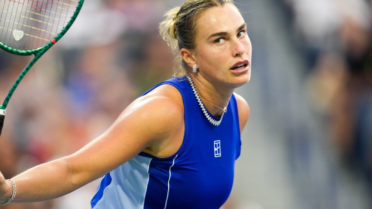 Aryna Sabalenka reacts during a set against Ekaterina Alexandrova during their Toronto Masters fourth-round tie in Toronto, Ontario, Canada, Aug 8, 2026. (AA Photo)