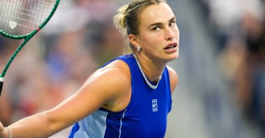 Aryna Sabalenka reacts during a set against Ekaterina Alexandrova during their Toronto Masters fourth-round tie in Toronto, Ontario, Canada, Aug 8, 2026. (AA Photo)