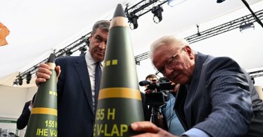 Bavarian State Premier Markus Soeder and Rheinmetall CEO Armin Papperger attend the groundbreaking ceremony for Rheinmetall's propellant powder plant, Aschau, Germany, July 22, 2026. (Reuters Photo)