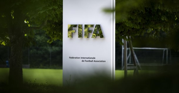 The FIFA logo is seen at the Home of FIFA in Zurich, Switzerland, Aug. 6, 2026. (EPA Photo)