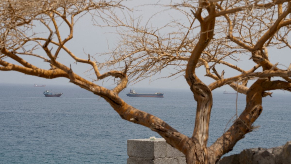 Vessels near the Strait of Hormuz, as seen from Musandam, Oman, August 10, 2026. (Reuters Photo)