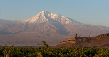 Mount Ağrı, as seen from the Armenian side of the border with Türkiye, Armenia, Oct. 20, 2026. (Getty Images Photo)