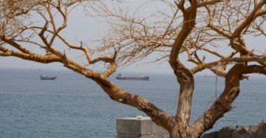 Vessels near the Strait of Hormuz, as seen from Musandam, Oman, August 10, 2026. (Reuters Photo)