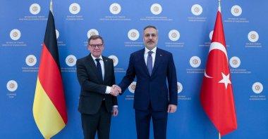 Foreign Minister Hakan Fidan shakes hands with German Foreign Minister Johann Wadephul, Ankara, Türkiye, March 12, 2026. (AA Photo)