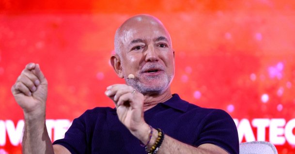 Jeff Bezos, founder of Amazon and Blue Origin, gestures as he speaks during the 10th edition of the VivaTech technology startups and innovation fair in Paris, France, June 17, 2026. (Reuters Photo)