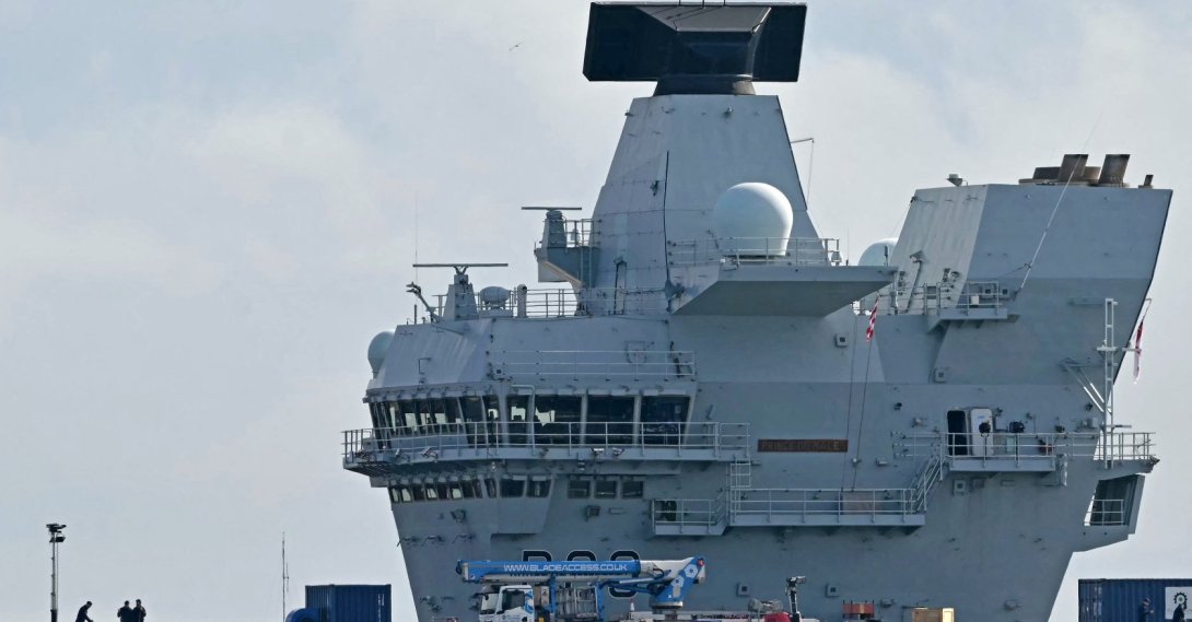 British Royal Navy Aircraft Carrier HMS Prince of Wales, is pictured moored outside HM Naval Base Portsmouth, on the south coast of England, March 10, 2026. (AFP File Photo)
