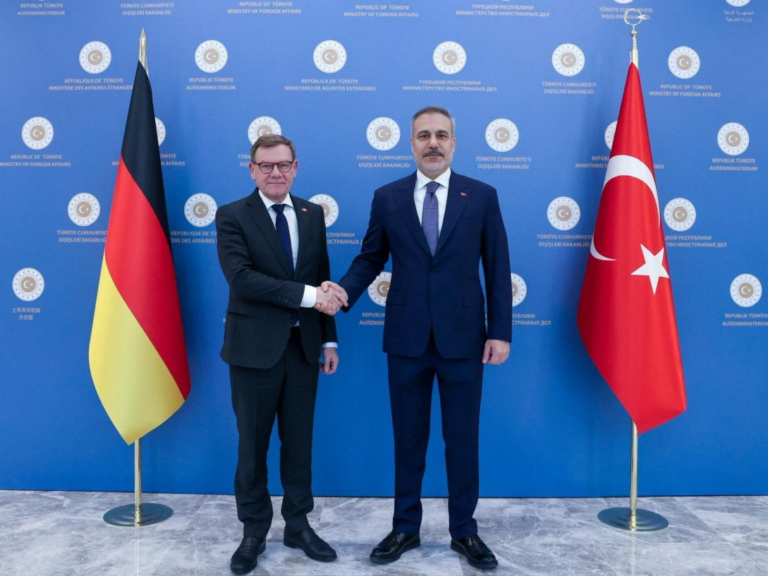 Foreign Minister Hakan Fidan shakes hands with German Foreign Minister Johann Wadephul, Ankara, Türkiye, March 12, 2026. (AA Photo)