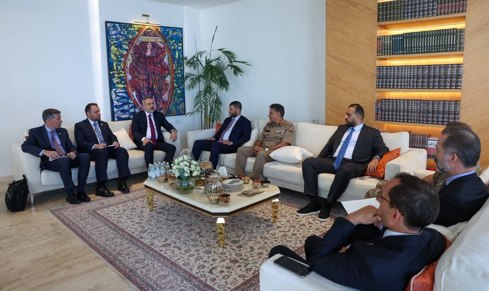 FM Hakan Fidan meets with Ibrahim Dbeibah in the Libyan capital, Tripoli, Aug. 11, 2026. (AA Photo)