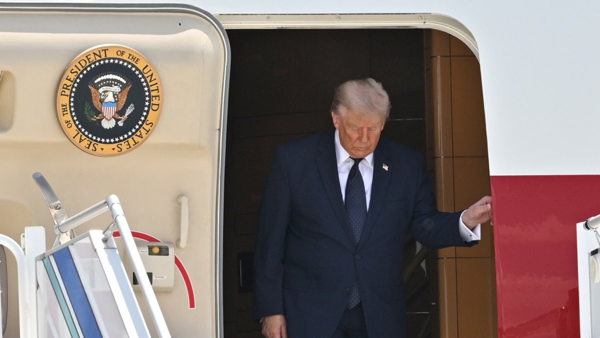 President Donald Trump steps off Air Force One as he arrives for the NATO summit, Ankara, Türkiye, July 7, 2026. (AP Photo)