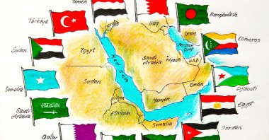 "On July 30, 14 states gathered in Riyadh to sign the founding declaration of the Multinational Maritime Defense Alliance." (Illustration by Erhan Yalvaç)