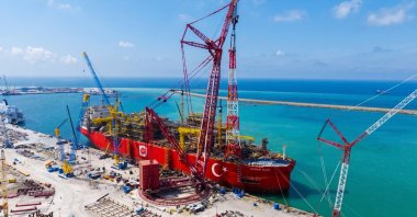 The Osman Gazi floating natural gas production platform at the Filyos Port, Zonguldak province, northern Türkiye, Aug. 11, 2026. (AA Photo)