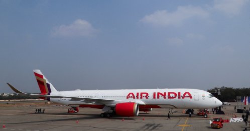 An Air India Airbus A350 aeroplane is displayed at Wings India 2024 aviation at Begumpet airport, Hyderabad, India, Jan. 18, 2024. (Reuters Photo)