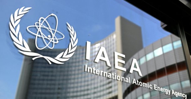The logo of the International Atomic Energy Agency (IAEA), on the grounds of the Vienna International Centre in Vienna, Austria, March 2, 2026. (AFP File Photo)
