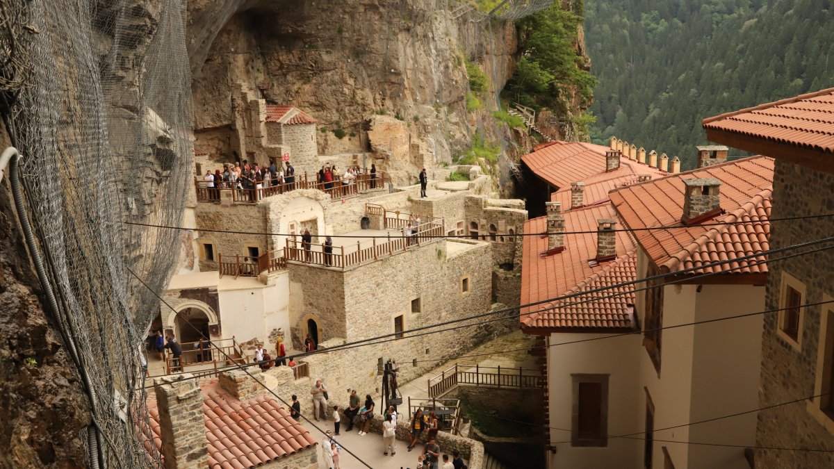 Visitors explore the Sümela Monastery, a historic rock-cut monastery built into the cliffs of the Altındere Valley, Trabzon, northeastern Türkiye, July 29, 2026. (Photo by Buğra Çakmak)