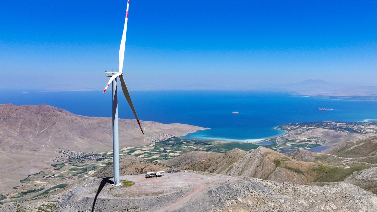 A wind turbine is seen in Van province, eastern Türkiye, July 15, 2026. (AA Photo)